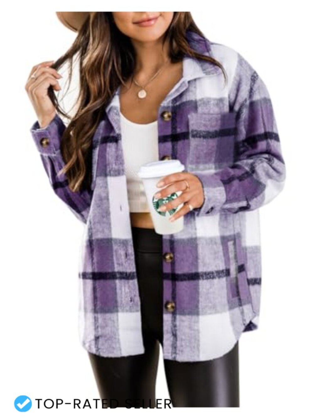 Plaid Shacket Jacket Long Sleeve Button Down Flannel Coat